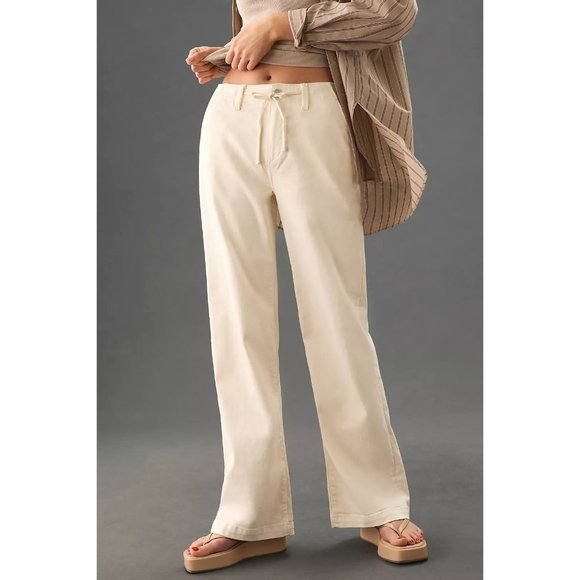 PAIGE Carly Tie Waist High Rise Wide Leg Jeans in Warm Ecru - NWT - Size 29 - Picture 2 of 5